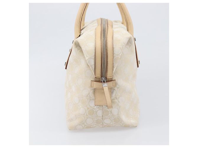 Borsa Tote Salvatore Ferragamo Canvas Beige Silver Auth ka6029 Argento - vista 4