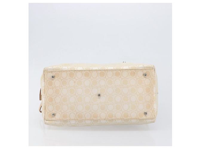 Borsa Tote Salvatore Ferragamo Canvas Beige Silver Auth ka6029 Argento - vista 5