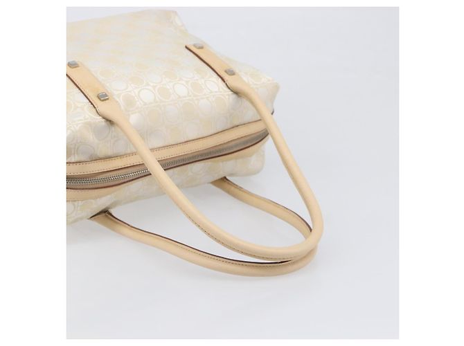 Borsa Tote Salvatore Ferragamo Canvas Beige Silver Auth ka6029 Argento - vista 7