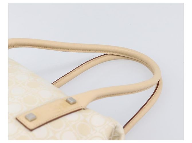 Borsa Tote Salvatore Ferragamo Canvas Beige Silver Auth ka6029 Argento - vista 8
