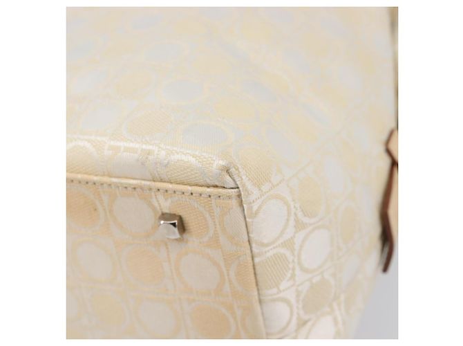 Borsa Tote Salvatore Ferragamo Canvas Beige Silver Auth ka6029 Argento - vista 9