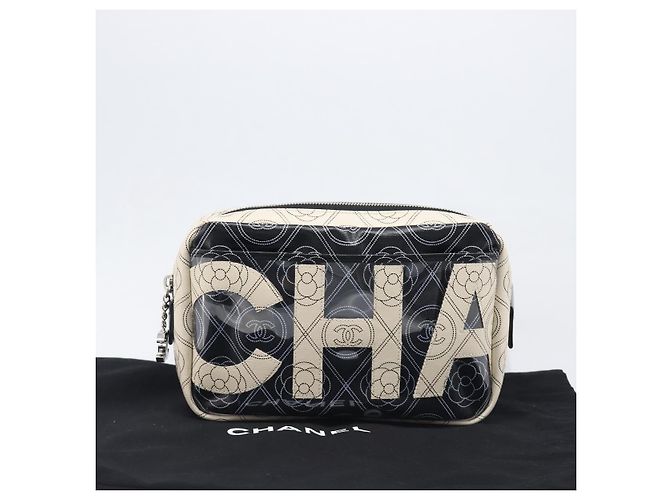 Borsa a tracolla CHANEL COCO Mark Camelia PVC Pelle Nero Bianco CC Auth 200139SAM - vista 12