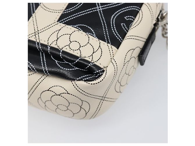 Borsa a tracolla CHANEL COCO Mark Camelia PVC Pelle Nero Bianco CC Auth 200139SAM - vista 17