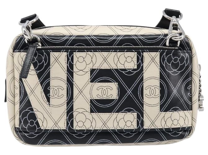 Borsa a tracolla CHANEL COCO Mark Camelia PVC Pelle Nero Bianco CC Auth 200139SAM - vista 2