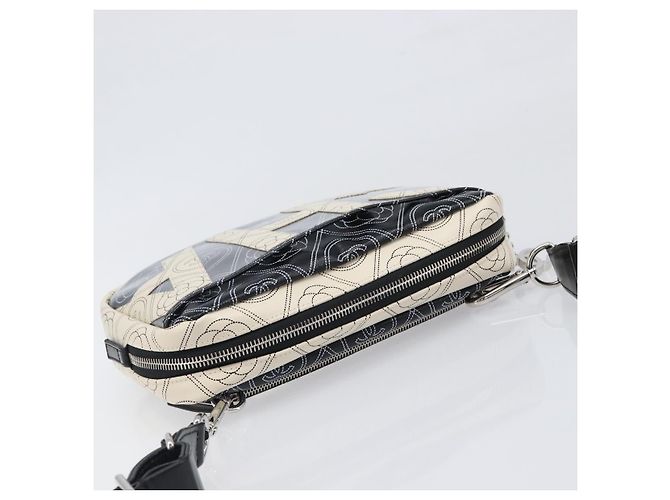 Borsa a tracolla CHANEL COCO Mark Camelia PVC Pelle Nero Bianco CC Auth 200139SAM - vista 6