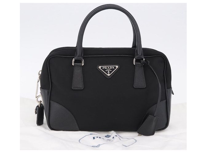 PRADA Hand Bag Nylon Black Silver Auth 199441V Silvery - view 12