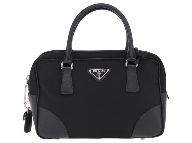 PRADA Hand Bag Nylon Black Silver Auth 199441V Silvery - view 13