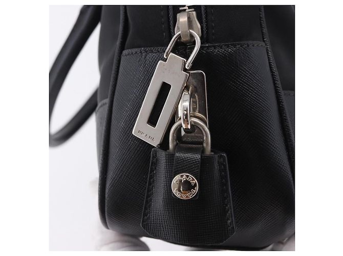 PRADA Hand Bag Nylon Black Silver Auth 199441V Silvery - view 19