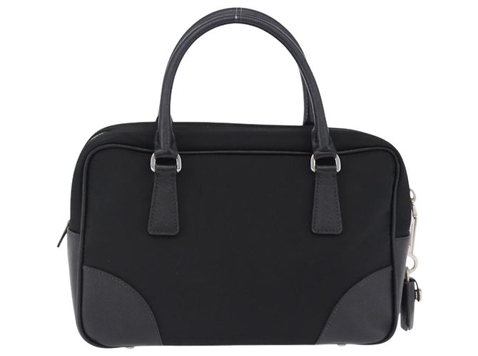 PRADA Hand Bag Nylon Black Silver Auth 199441V Silvery - view 2