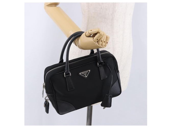 PRADA Hand Bag Nylon Black Silver Auth 199441V Silvery - view 27