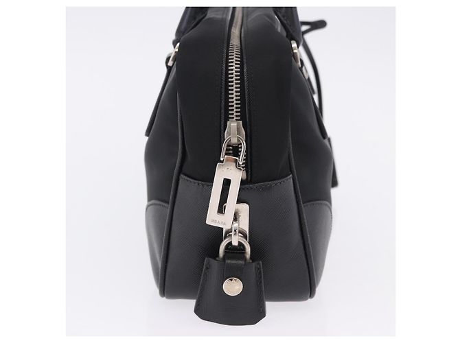 PRADA Hand Bag Nylon Black Silver Auth 199441V Silvery - view 4
