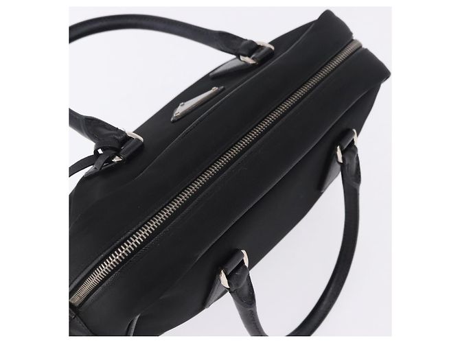 PRADA Hand Bag Nylon Black Silver Auth 199441V Silvery - view 6