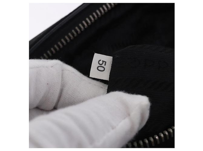 PRADA Hand Bag Nylon Black Silver Auth 199441V Silvery - view 9