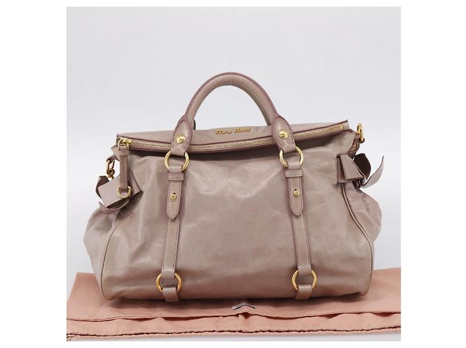 Sac à main Miu Miu Vitellolux en cuir 2way Gris Or Auth 202277M Marron Doré - vue 12