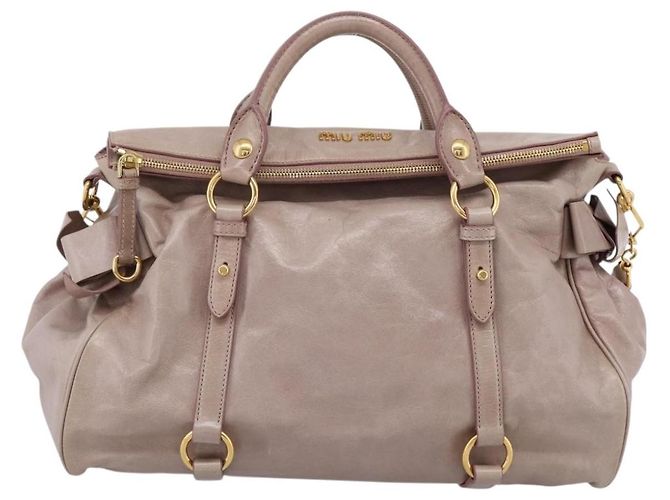 Sac à main Miu Miu Vitellolux en cuir 2way Gris Or Auth 202277M Marron Doré - vue 13