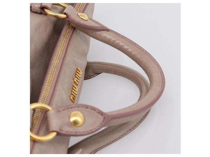 Sac à main Miu Miu Vitellolux en cuir 2way Gris Or Auth 202277M Marron Doré - vue 14