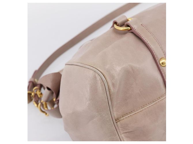 Sac à main Miu Miu Vitellolux en cuir 2way Gris Or Auth 202277M Marron Doré - vue 17