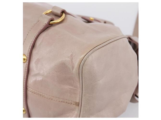 Sac à main Miu Miu Vitellolux en cuir 2way Gris Or Auth 202277M Marron Doré - vue 18
