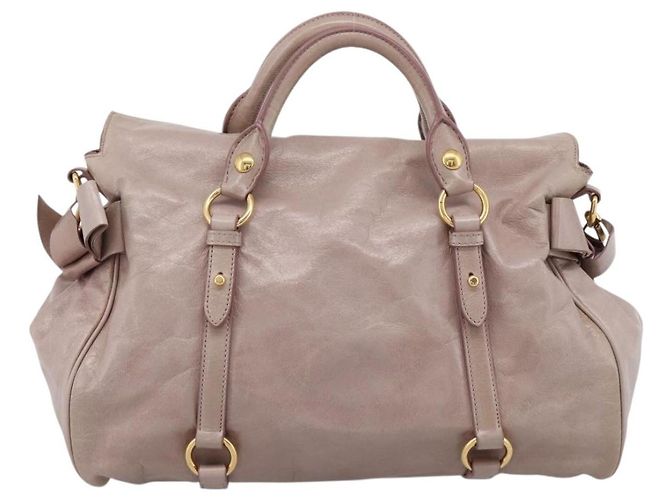 Sac à main Miu Miu Vitellolux en cuir 2way Gris Or Auth 202277M Marron Doré - vue 2