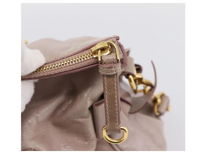 Sac à main Miu Miu Vitellolux en cuir 2way Gris Or Auth 202277M Marron Doré - vue 20