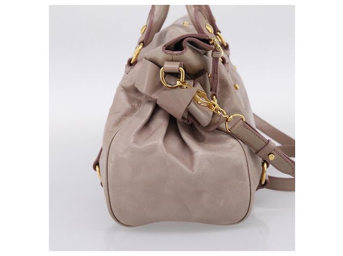 Sac à main Miu Miu Vitellolux en cuir 2way Gris Or Auth 202277M Marron Doré - vue 3