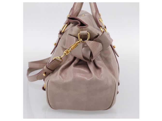 Sac à main Miu Miu Vitellolux en cuir 2way Gris Or Auth 202277M Marron Doré - vue 4