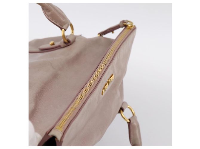 Sac à main Miu Miu Vitellolux en cuir 2way Gris Or Auth 202277M Marron Doré - vue 6