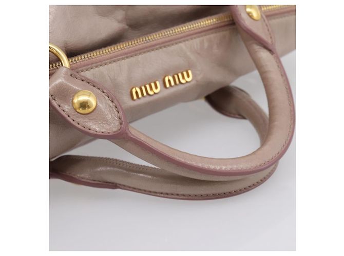 Sac à main Miu Miu Vitellolux en cuir 2way Gris Or Auth 202277M Marron Doré - vue 8