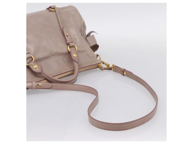 Sac à main Miu Miu Vitellolux en cuir 2way Gris Or Auth 202277M Marron Doré - vue 9