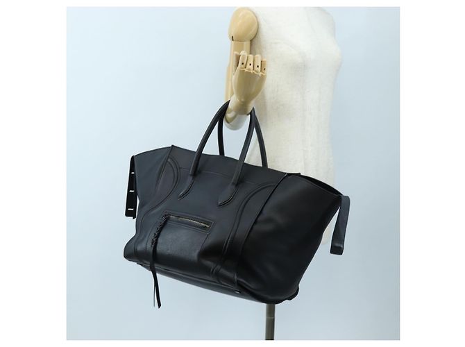 Céline Borsa a mano CELINE Luggage Phantom in pelle nera e oro Auth fm5451M Nero D'oro - vista 26