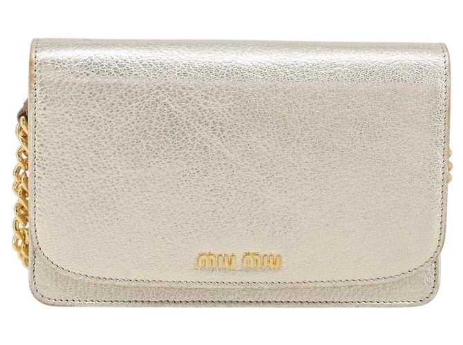 Miu Miu Sac à épaule portefeuille à chaîne en cuir doré Auth ka6046V - vue 13