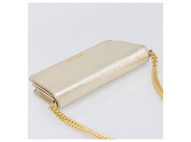 Miu Miu Sac à épaule portefeuille à chaîne en cuir doré Auth ka6046V - vue 14