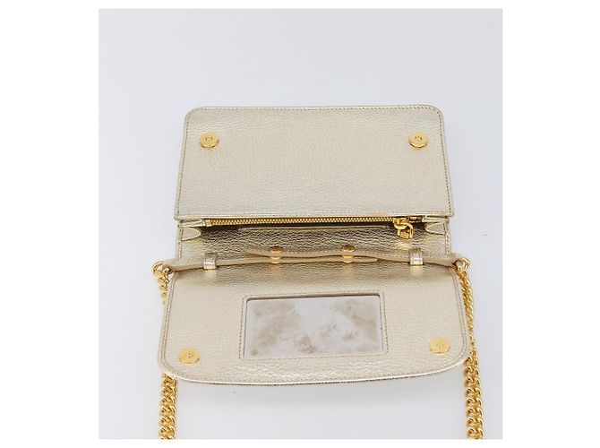 Miu Miu Sac à épaule portefeuille à chaîne en cuir doré Auth ka6046V - vue 21