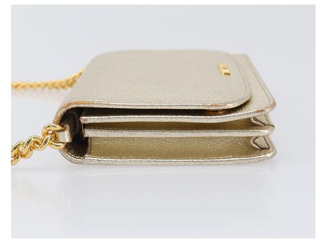 Miu Miu Sac à épaule portefeuille à chaîne en cuir doré Auth ka6046V - vue 4