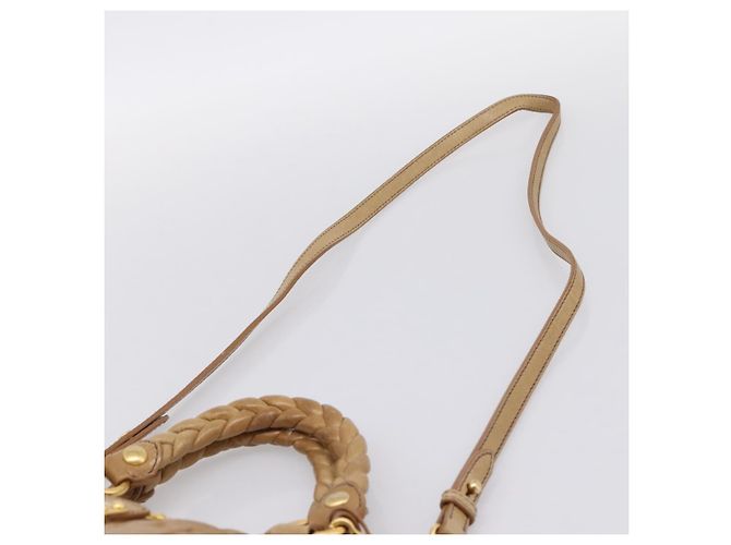 Sac à main Miu Miu Vitellolux Matelassé en cuir 2 voies Marron Ton Or Auth 202111V - vue 14