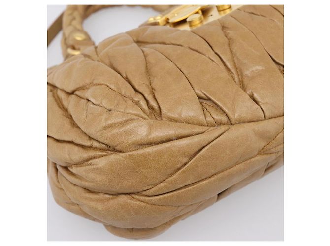 Sac à main Miu Miu Vitellolux Matelassé en cuir 2 voies Marron Ton Or Auth 202111V - vue 16