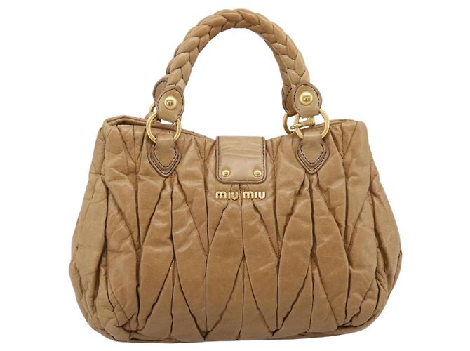 Sac à main Miu Miu Vitellolux Matelassé en cuir 2 voies Marron Ton Or Auth 202111V - vue 2