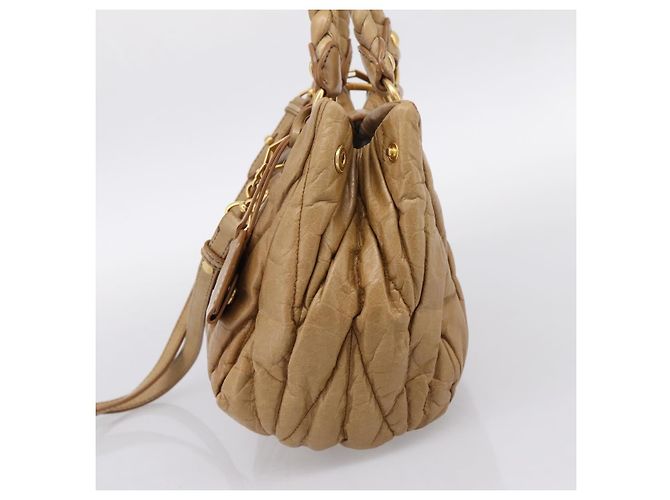 Sac à main Miu Miu Vitellolux Matelassé en cuir 2 voies Marron Ton Or Auth 202111V - vue 4