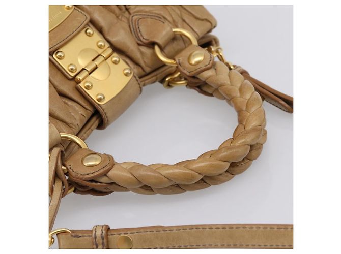 Sac à main Miu Miu Vitellolux Matelassé en cuir 2 voies Marron Ton Or Auth 202111V - vue 7