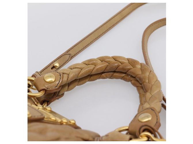 Sac à main Miu Miu Vitellolux Matelassé en cuir 2 voies Marron Ton Or Auth 202111V - vue 8