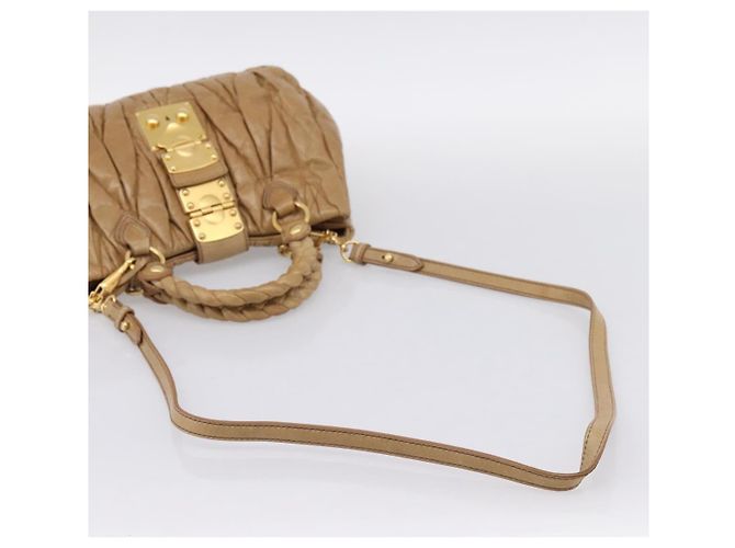 Sac à main Miu Miu Vitellolux Matelassé en cuir 2 voies Marron Ton Or Auth 202111V - vue 9