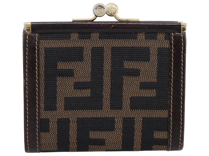 Monedero FENDI Zucca Canvas Marrón Negro Auth bs36888 Castaño - vista 13