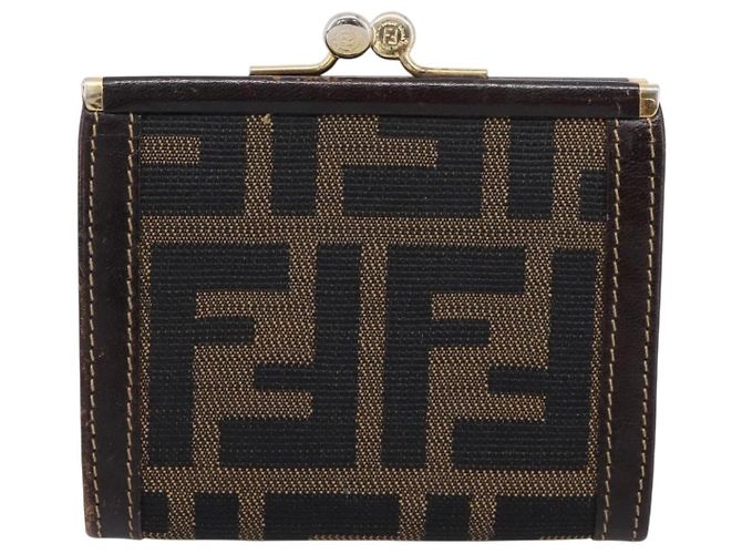 Monedero FENDI Zucca Canvas Marrón Negro Auth bs36888 Castaño - vista 2