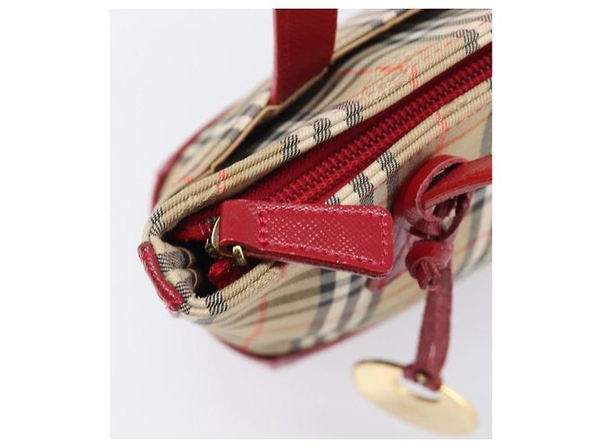 BURBERRY Nova Check Handtasche Canvas Beige Red Auth 199497A Rot - Ansicht 10
