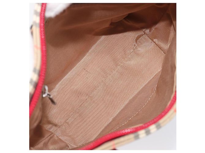 BURBERRY Nova Check Handtasche Canvas Beige Red Auth 199497A Rot - Ansicht 11