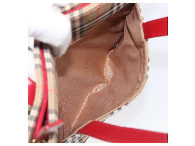 BURBERRY Nova Check Handtasche Canvas Beige Red Auth 199497A Rot - Ansicht 12