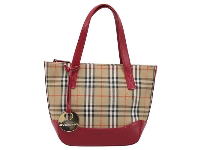 BURBERRY Nova Check Handtasche Canvas Beige Red Auth 199497A Rot - Ansicht 13