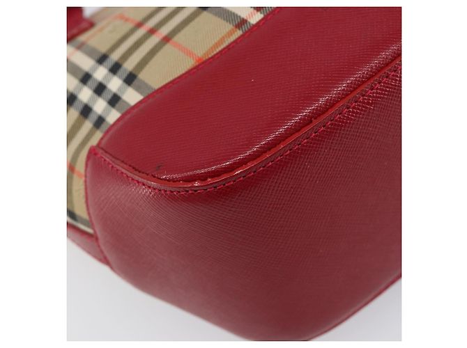 BURBERRY Nova Check Handtasche Canvas Beige Red Auth 199497A Rot - Ansicht 14