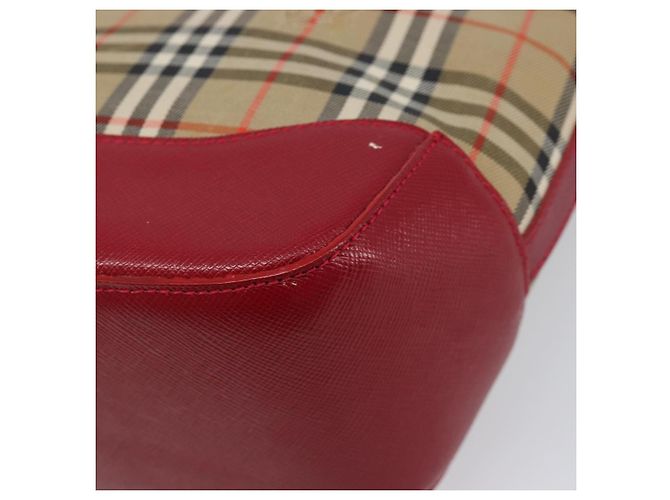 BURBERRY Nova Check Handtasche Canvas Beige Red Auth 199497A Rot - Ansicht 15