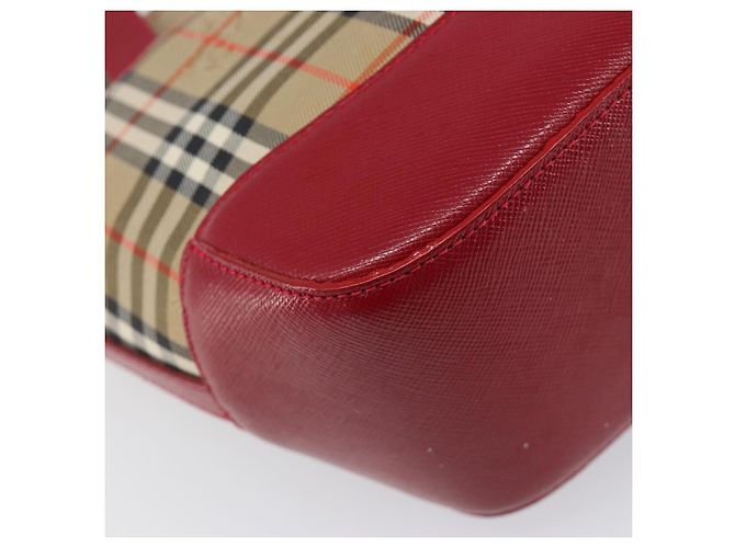BURBERRY Nova Check Handtasche Canvas Beige Red Auth 199497A Rot - Ansicht 16